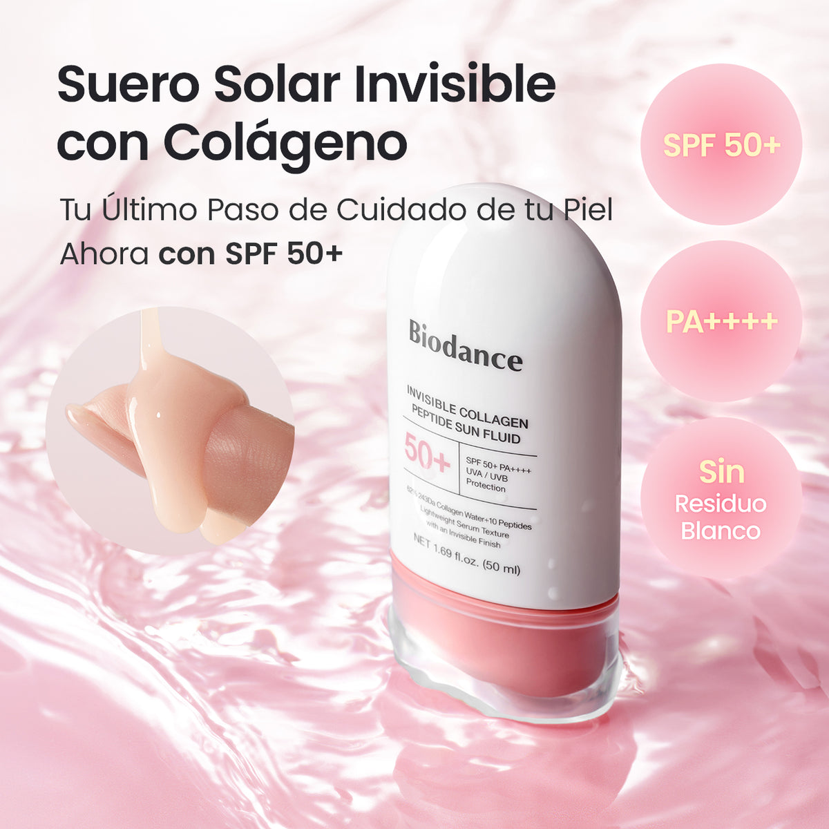 [Marca de Skincare N.º 1 en Amazon] Serum Solar con Colágeno | Sin Residuo Blanco | SPF 50+, PA++++