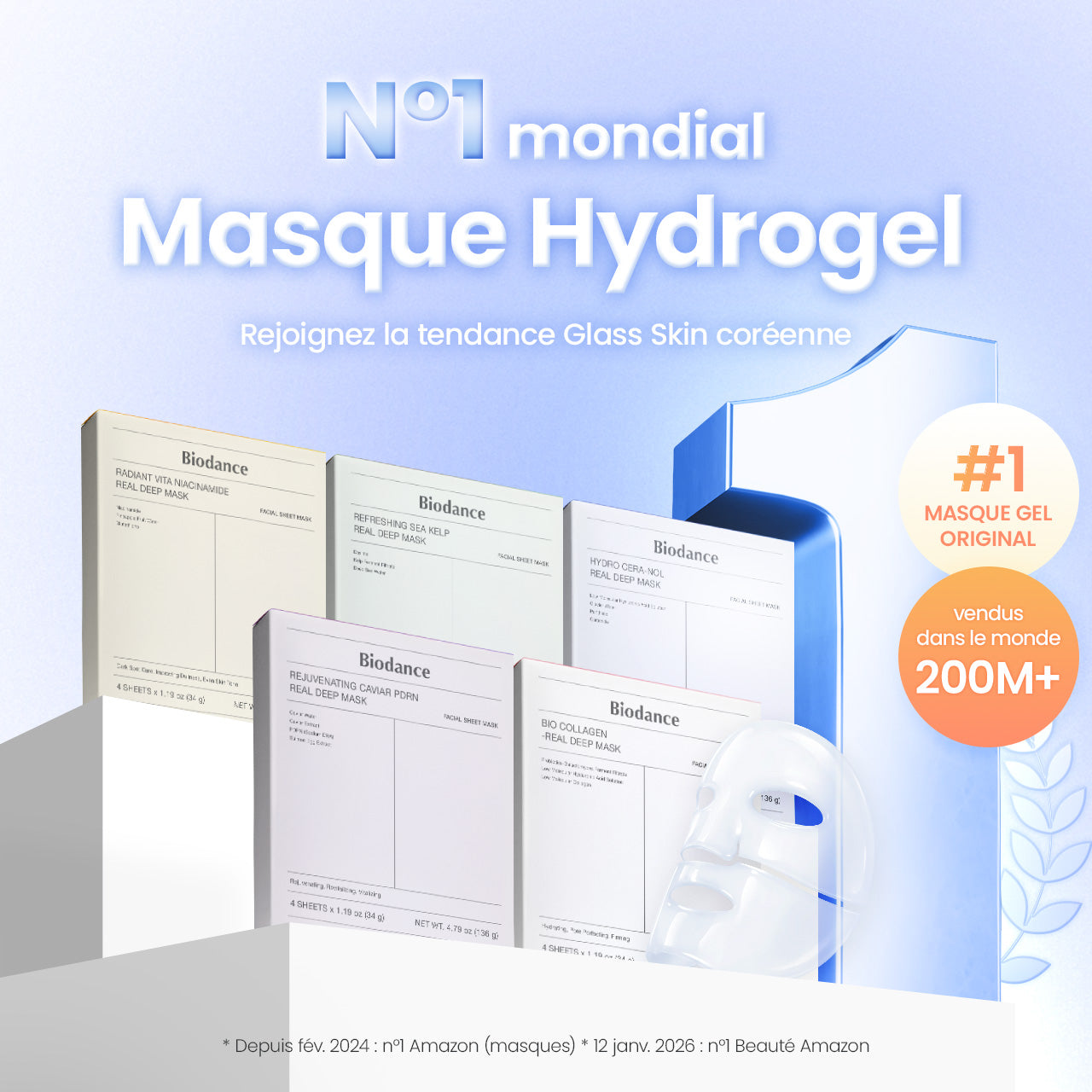 [Masque hydrogel N°1 mondial] Masque Cera-nol | Abaisse la température cutanée | Oligo-acide hyaluronique | Eau glaciaire alpine